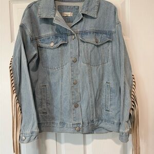 Altar'd State Light Blue Denim Jacket with Fringe